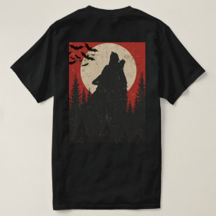 Huilende Wolf Volle Maan Retro Horror Print T-shirt
