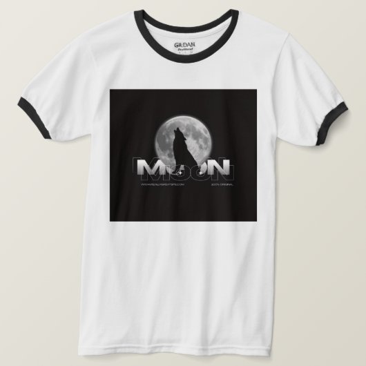 Huilende Wolf Volle Maan Typografie Witte Ringer T-shirt (Design voorkant)