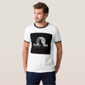 Huilende Wolf Volle Maan Typografie Witte Ringer T-shirt (Voorkant volledig)