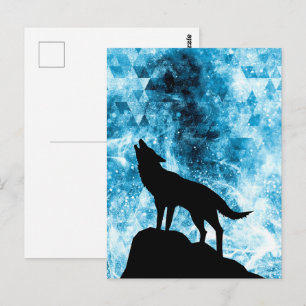 Huilende Wolf Winter sneeuwige blauwe rook Abstrac Briefkaart