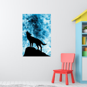 Huilende Wolf Winter sneeuwige blauwe rook Abstrac Poster