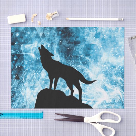 Huilende Wolf Winter sneeuwige blauwe rook Abstrac Tissuepapier (Craft)