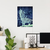 Huilende Wolf Winter Woud Poster (Thuiskantoor)