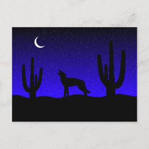 Huilende Wolf Woestijn Nacht Silhouet Briefkaart