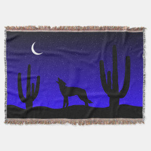 Huilende Wolf Woestijn Nacht Silhouet Deken