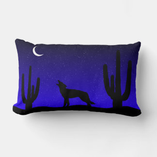 Huilende Wolf Woestijn Nacht Silhouet Kussen