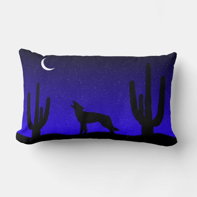 Huilende Wolf Woestijn Nacht Silhouet Kussen (Voorkant)