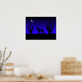 Huilende Wolf Woestijn Nacht Silhouet Poster (Keuken)