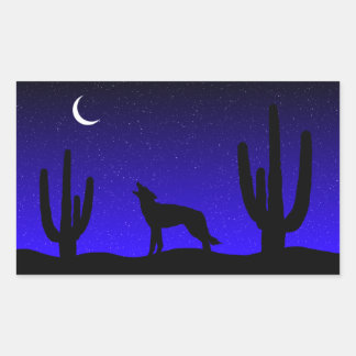 Huilende Wolf Woestijn Nacht Silhouet Rechthoekige Sticker