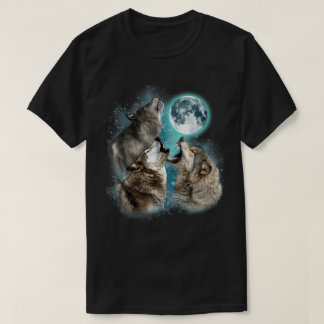 Huilende Wolven Volle Maan Bos Nacht Kunst T-shirt