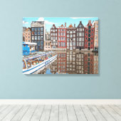 Huis aan de gracht in Amsterdam op canvasprint Canvas Afdruk (Insitu (Houten vloer))