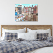 Huis aan de gracht in Amsterdam op canvasprint Canvas Afdruk (Insitu (Slaapkamer))