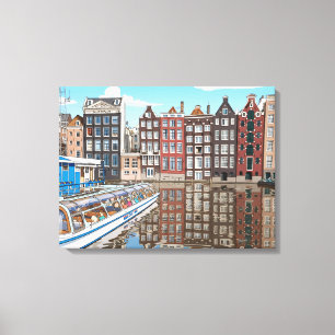 Huis aan de gracht in Amsterdam op canvasprint Canvas Afdruk