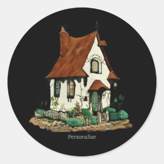  Huis Cottage Fairy Witchy Black Whimsical Ronde Sticker