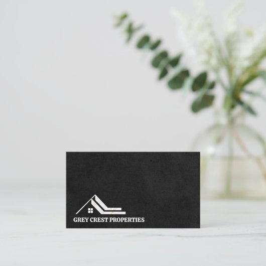 Huis Dak Logo | Zwarte textuur Visitekaartje (Staand voorkant)