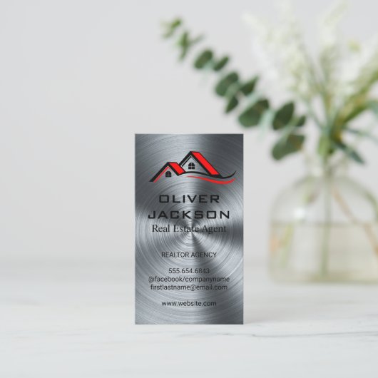 Huis Dak | Metalen Achtergrond Visitekaartje (Staand voorkant)