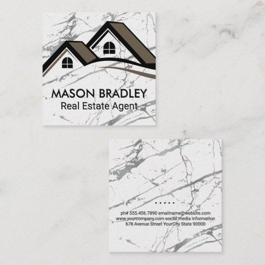 Huis dak top onroerend goed | Marmer Vierkante Visitekaartje (Voorkant / Achterkant)