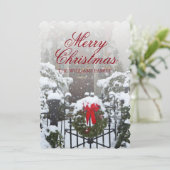 Huis Deur met Kerstkrans en Vakantie Sneeuw Feestdagenkaart (Staand voorkant)