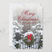 Huis Deur met Kerstkrans en Vakantie Sneeuw Feestdagenkaart (Voorkant)