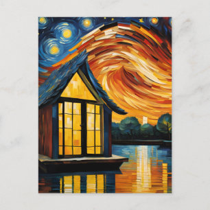 Huis Drijvend aan de rivier Van Gogh AI Briefkaart