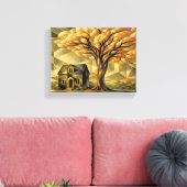 Huis en Boom in Art Deco Canvas Afdruk (Insitu (Woonkamer))