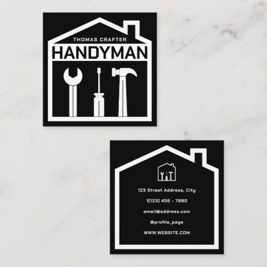 Huis en gereedschap handyman stijl vierkante visitekaartje (Voorkant / Achterkant)