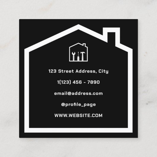 Huis en gereedschap handyman stijl vierkante visitekaartje (Achterkant)