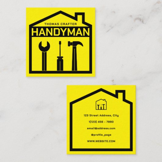 Huis en gereedschap handyman stijl vierkante visitekaartje (Voorkant / Achterkant)