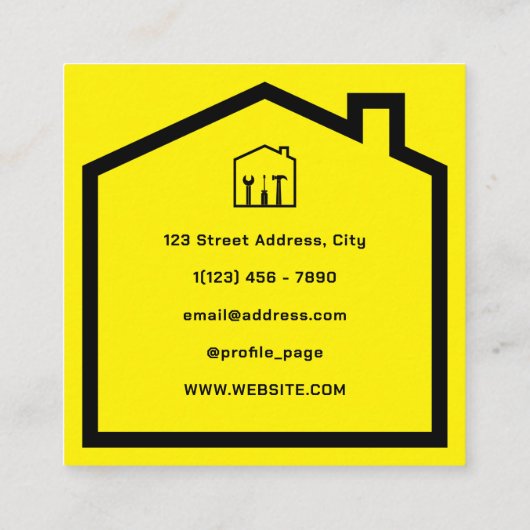Huis en gereedschap handyman stijl vierkante visitekaartje (Achterkant)
