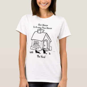 Huis en katten zwart en wit t-shirt
