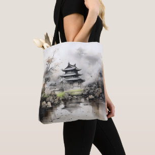 Huis en Lake Ink Schilderij Tote Bag