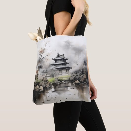 Huis en Lake Ink Schilderij Tote Bag (Dichtbij)