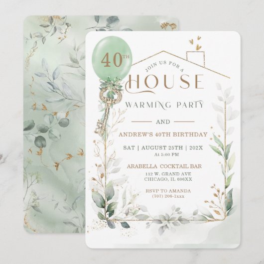 Huis- en verjaardagsuitnodiging sjabloon kaart (Voorkant / Achterkant)