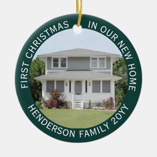 Huis Foto's Eerste Kerstmis Nieuwe Naam & Jaar Gro Keramisch Ornament (Voorkant)