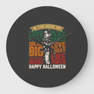 Huis Gelukkig Halloween Monsters Spinnenwebben Grote Klok
