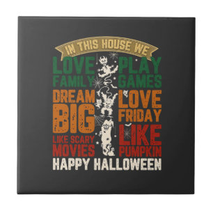 Huis Gelukkig Halloween Monsters Spinnenwebben Tegeltje