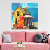 Huis gemaakt van een collage van stukken en textur canvas afdruk (Insitu (Woonkamer))