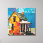 Huis gemaakt van een collage van stukken en textur canvas afdruk (Voorkant)