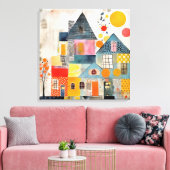 Huis gemaakt van een collage van stukken en textur canvas afdruk (Insitu (Woonkamer))
