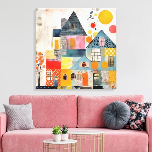 Huis gemaakt van een collage van stukken en textur canvas afdruk (Insitu (Woonkamer))