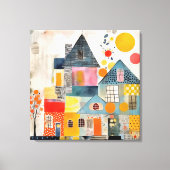 Huis gemaakt van een collage van stukken en textur canvas afdruk (Voorkant)