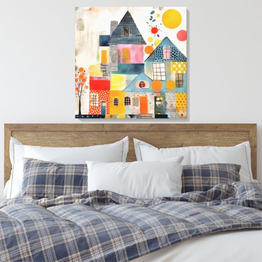 Huis gemaakt van een collage van stukken en textur canvas afdruk (Insitu (Slaapkamer))