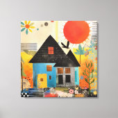 Huis gemaakt van een collage van stukken en textur canvas afdruk (Voorkant)