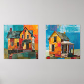 Huis gemaakt van een collage van stukken en textur muurkunst sets (Voorkant)