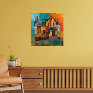 Huis gemaakt van een collage van stukken en textur poster