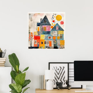 Huis gemaakt van een collage van stukken en textur poster