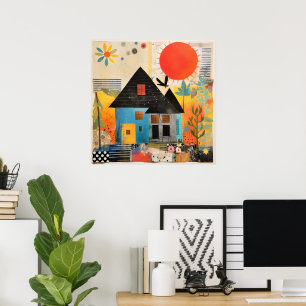 Huis gemaakt van een collage van stukken en textur poster