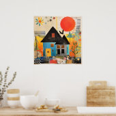 Huis gemaakt van een collage van stukken en textur poster (Keuken)