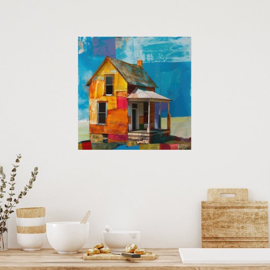 Huis gemaakt van een collage van stukken en textur poster (Keuken)