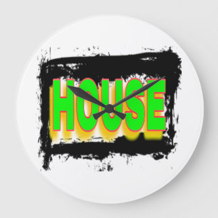 HUIS GROENE LETTERS ROOD OMlijning ORANJE SCHADUWE Grote Klok